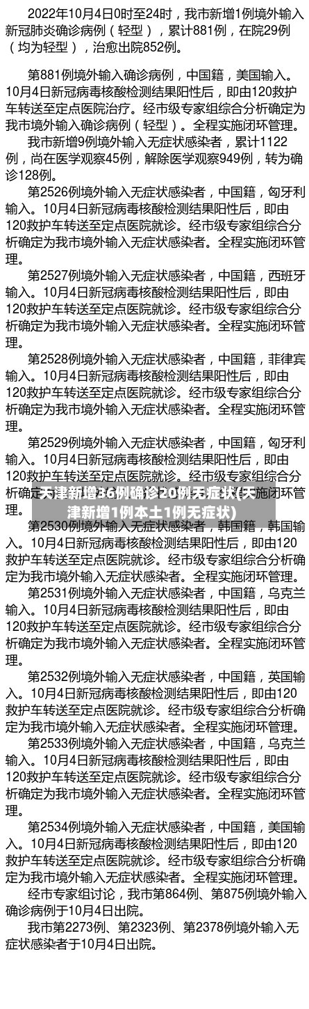 天津新增36例确诊20例无症状(天津新增1例本土1例无症状)